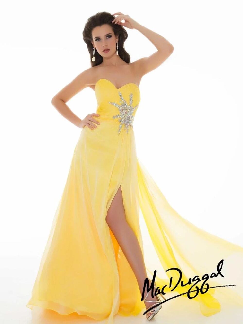 Cassandra Stone by Mac Duggal Flash 7245L Yellow strapless Prom formal dress 6